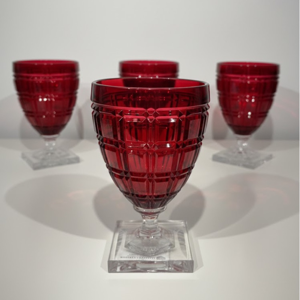 Mario Luca Giusti Winston Wine Glass Ruby Red Acrylic Crystal Look Set of 4